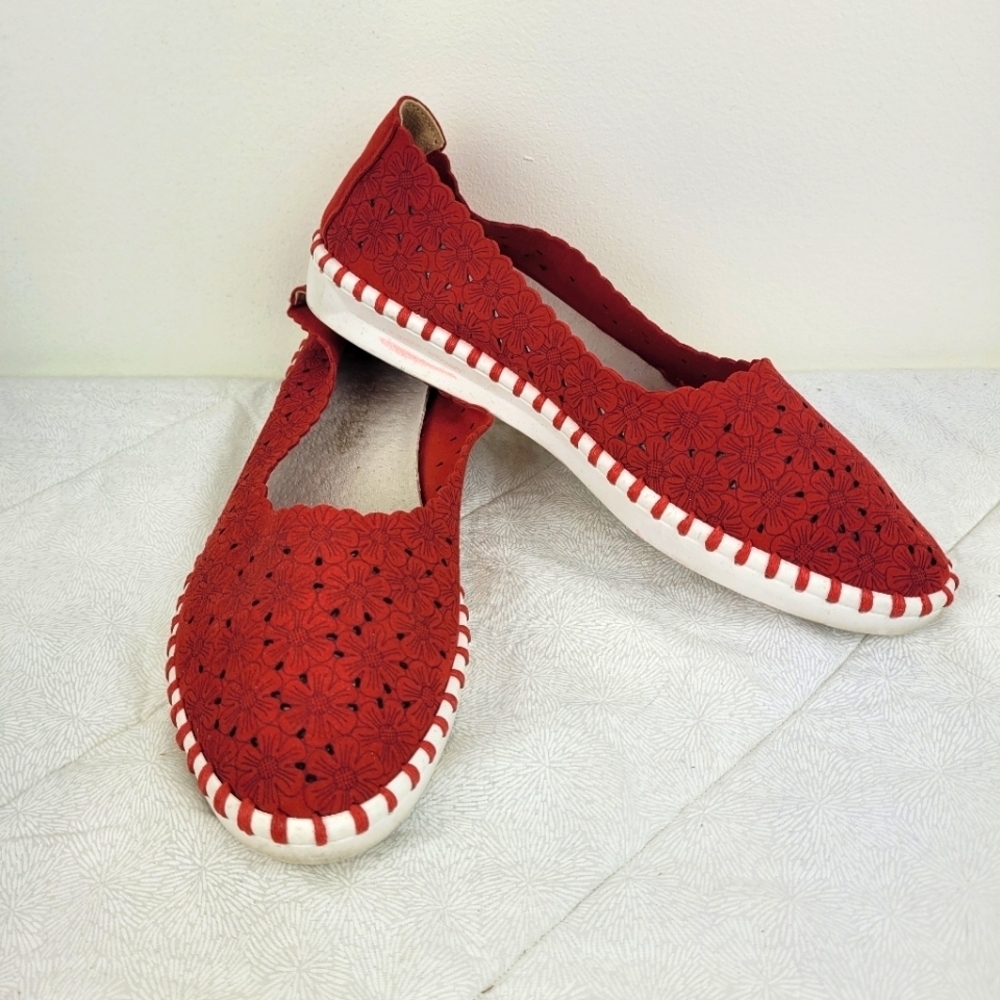 Patrizia red Grazana cut out slip on flats with flower detail nautical preppy 9